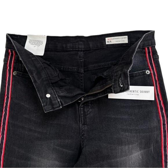 Red Herring UK Mila Black Wash Red Racing Stripe Skinny Jeans Size US 6 NEW - Picture 5 of 14